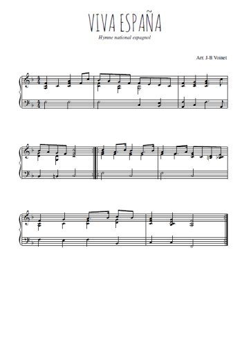 Téléchargez l'arrangement pour piano de la partition de Viva España en PDF